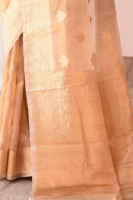 Naaritva India_Gold Zari Handwoven Banarasi Saree With Running Blouse _at_Aza_Fashions