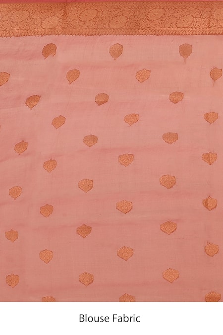 Naaritva India_Rose Gold Zari Handwoven Banarasi Saree With Running Blouse _Online_at_Aza_Fashions