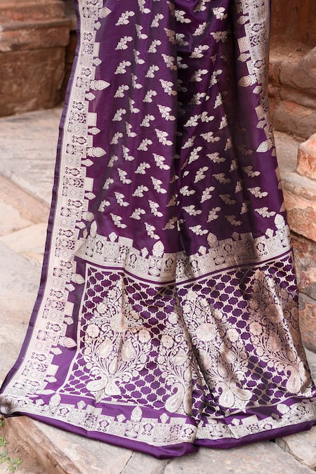 Shop_Naaritva India_Purple Zari Handwoven Work Banarasi Saree With Running Blouse _Online_at_Aza_Fashions