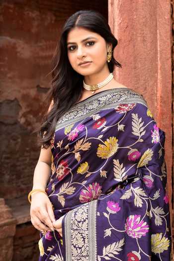 Buy_Naaritva Banaras_Purple Zari Handwoven Banarasi Saree With Running Blouse 