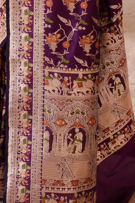 Shop_Naaritva India_Purple Zari Handwoven Work Banarasi Saree With Running Blouse _Online_at_Aza_Fashions