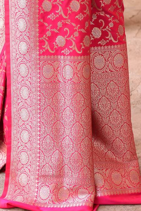 Buy_Naaritva India_Pink Silk Zari Handwoven Work Hot Banarasi Saree With Running Blouse 