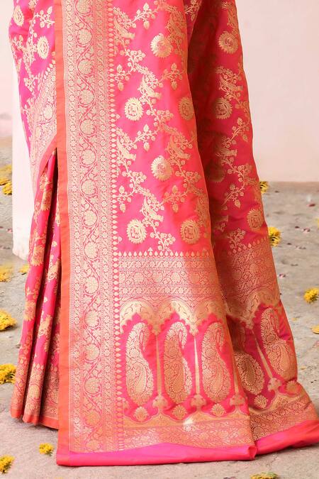 Buy_Naaritva India_Pink Silk Zari Peach Banarasi Saree With Running Blouse 