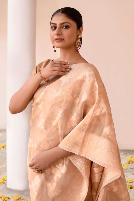 Buy_Naaritva India_Gold Tissue Zari Handwoven Banarasi Saree With Running Blouse _Online_at_Aza_Fashions
