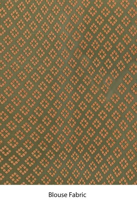 Naaritva India_Olive Green Crepe, Silk Zari Handwoven Banarasi Saree With Running Blouse _Online_at_Aza_Fashions