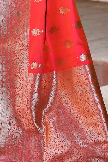 Naaritva India_Pink Silk Zari Handwoven Banarasi Saree With Running Blouse _at_Aza_Fashions