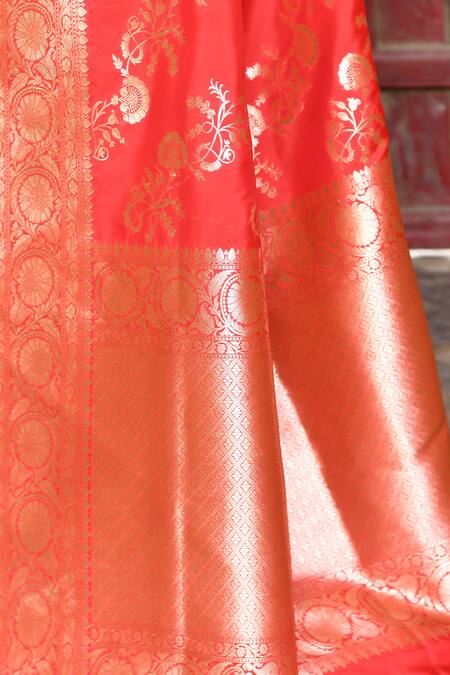Naaritva India_Red Silk Zari Handwoven Banarasi Saree With Running Blouse _Online_at_Aza_Fashions