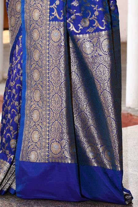 Naaritva India_Blue Silk Zari Handwoven Banarasi Saree With Running Blouse _at_Aza_Fashions