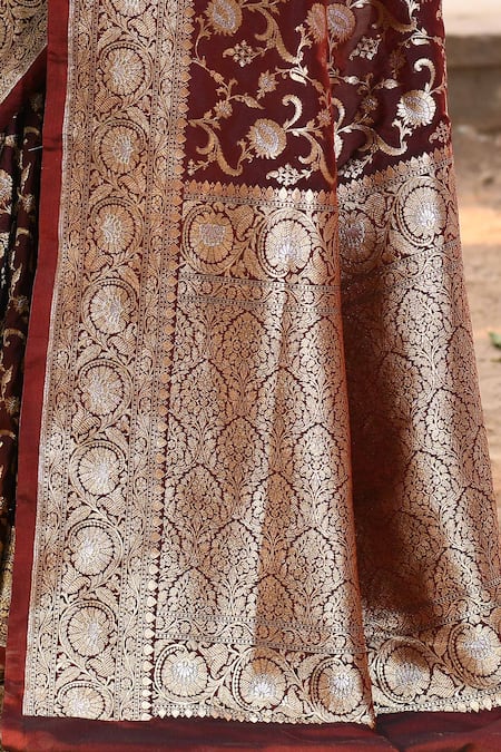 Buy_Naaritva India_Brown Silk Zari Handwoven Coffee Banarasi Saree With Running Blouse 