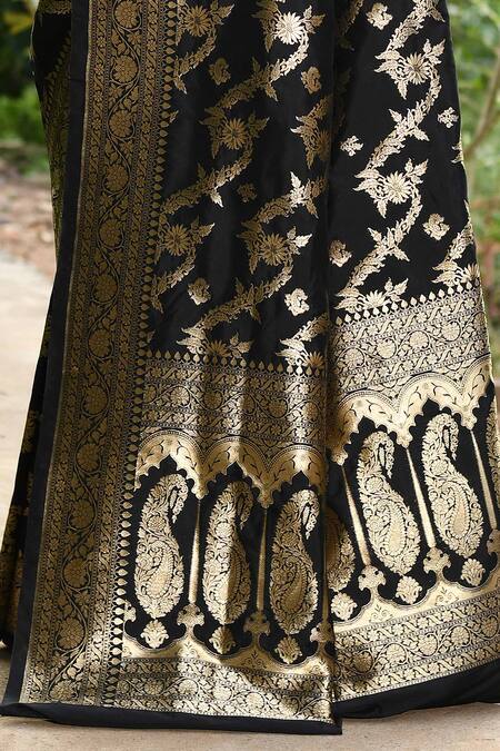 Buy Naaritva India Black Silk Zari Handwoven Banarasi Saree With Running Blouse Online at Aza Fashions Buy_Naaritva India_Black Silk Zari Handwoven Banarasi Saree With Running Blouse _Online_at_Aza_Fashions