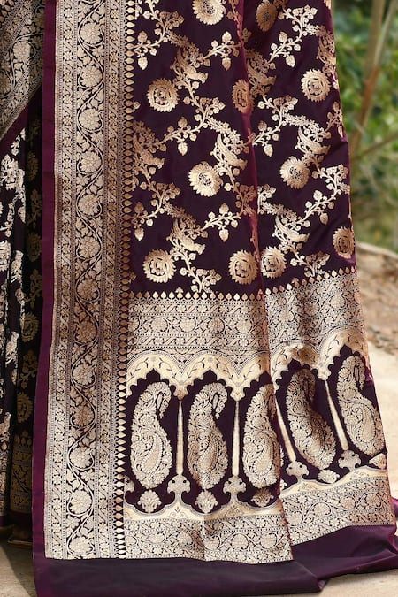 Shop_Naaritva India_Wine Silk Zari Handwoven Banarasi Saree With Running Blouse _Online_at_Aza_Fashions