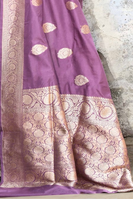 Naaritva India_Purple Zari Handwoven Banarasi Saree With Running Blouse _Online_at_Aza_Fashions