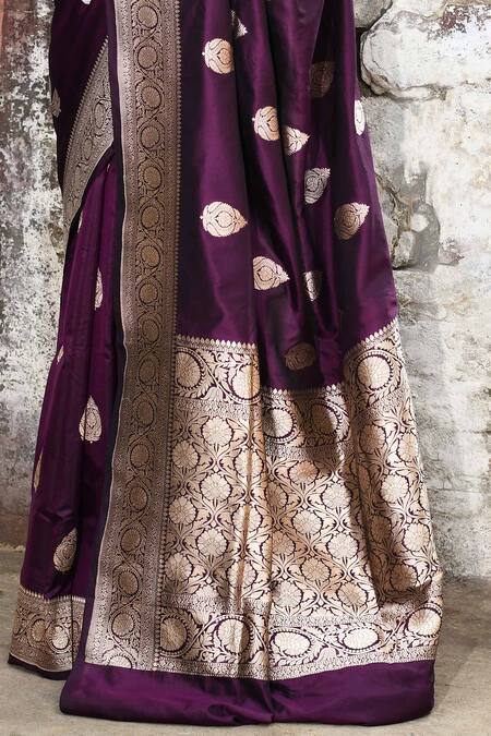 Buy_Naaritva India_Purple Zari Handwoven Banarasi Saree With Running Blouse _Online_at_Aza_Fashions