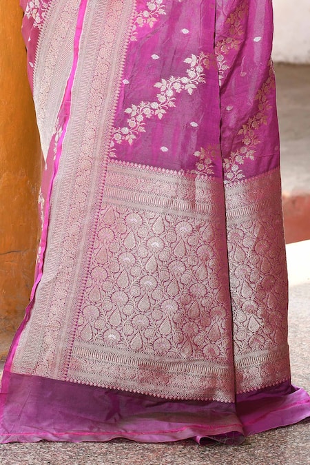 Buy_Naaritva India_Pink Zari Handwoven Work Banarasi Saree With Running Blouse _Online_at_Aza_Fashions