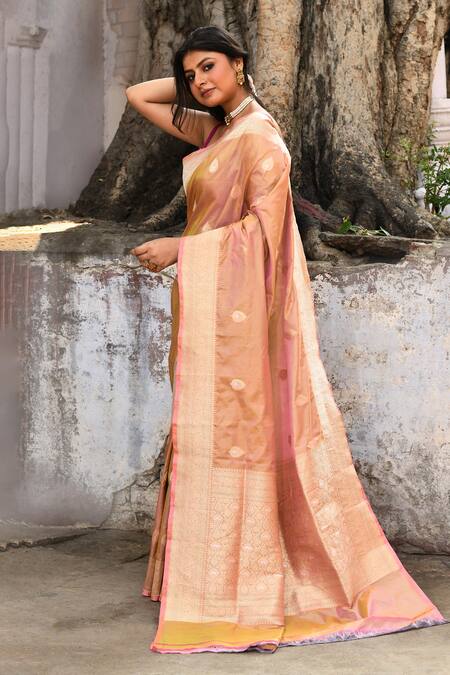 Buy_Naaritva India_Green Zari Handwoven Banarasi Saree With Running Blouse _Online_at_Aza_Fashions