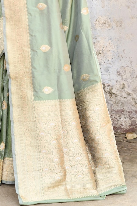 Shop_Naaritva India_Aqua Zari Handwoven Green Banarasi Saree With Running Blouse _Online_at_Aza_Fashions