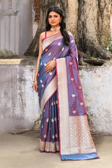 Naaritva India Purple Zari Handwoven Work Banarasi Saree With Running Blouse 