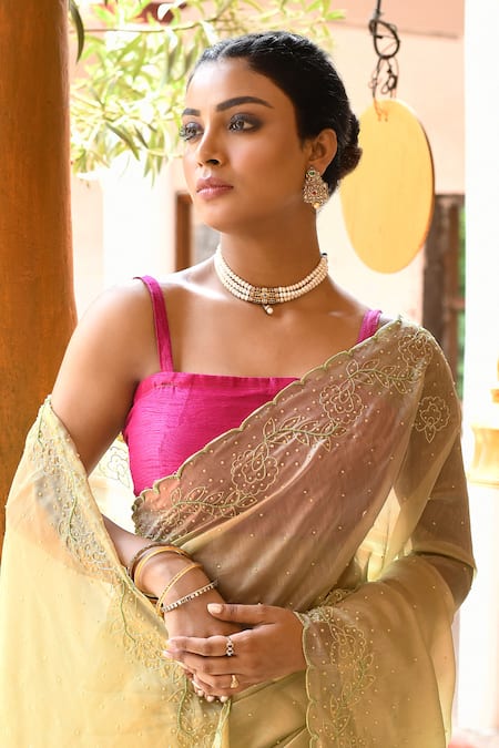 Shop_Naaritva India_Lime Tissue Zari Handwoven Banarasi Saree With Running Blouse _Online_at_Aza_Fashions