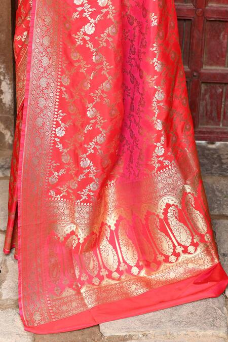 Buy_Naaritva India_Red Silk Zari Handwoven Banarasi Saree With Running Blouse _Online_at_Aza_Fashions