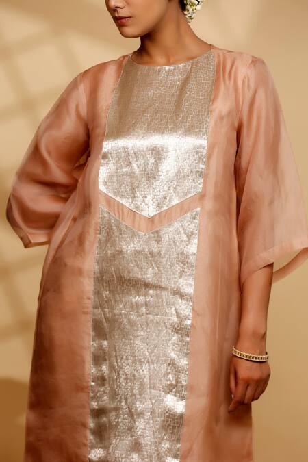 Buy Eeda Peach Silk Organza, Shantoon Round Neck Kurta And Pant Set Online at Aza Fashions Buy_Eeda_Peach Silk Organza, Shantoon Round Neck Kurta And Pant Set _Online_at_Aza_Fashions