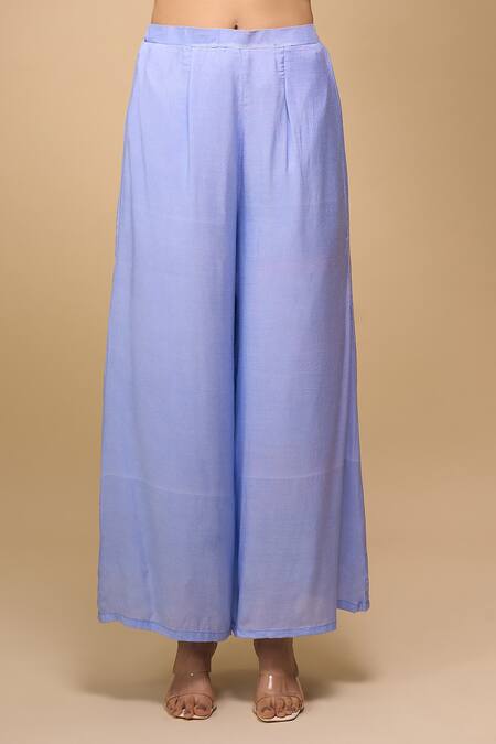 Naintara Bajaj_Sky Blue Chiffon V-neck Printed Anarkali And Pant Set _at_Aza_Fashions