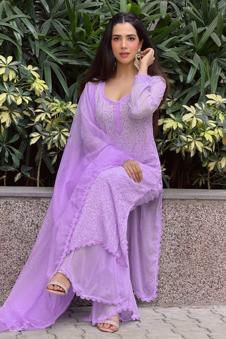 LABEL AISHWARYRIKA Velvet Twilight Chikankari Kurta Set 