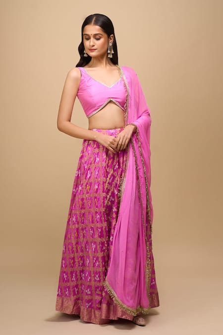 Shop Naintara Bajaj Purple Silk, Chiffon Sequins Embellished Pink Lehenga Set Online at Aza Fashions Shop_Naintara Bajaj_Purple Silk, Chiffon Sequins Embellished Pink Lehenga Set _Online_at_Aza_Fashions