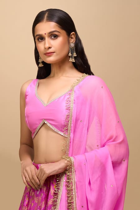 Naintara Bajaj Purple Silk, Chiffon Sequins Embellished Pink Lehenga Set at Aza Fashions Naintara Bajaj_Purple Silk, Chiffon Sequins Embellished Pink Lehenga Set _at_Aza_Fashions