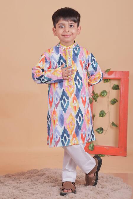 Turqidz By Shweta Aggarwal Multi Color Cotton Embroidery Hand Kurta Set 