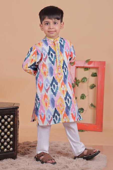 Shop_Turqidz By Shweta Aggarwal_Multi Color Cotton Embroidery Hand Kurta Set _Online_at_Aza_Fashions