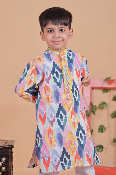 Turqidz By Shweta Aggarwal_Multi Color Cotton Embroidery Hand Kurta Set _at_Aza_Fashions