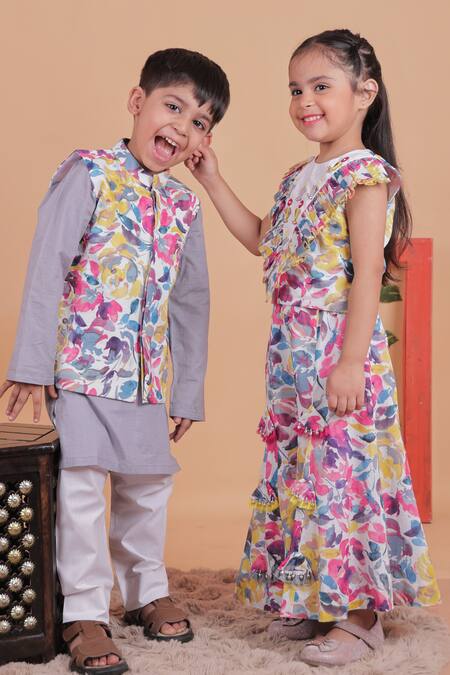 Buy_Turqidz By Shweta Aggarwal_Multi Color Cotton Embroidery Hand Sharara Set _Online_at_Aza_Fashions