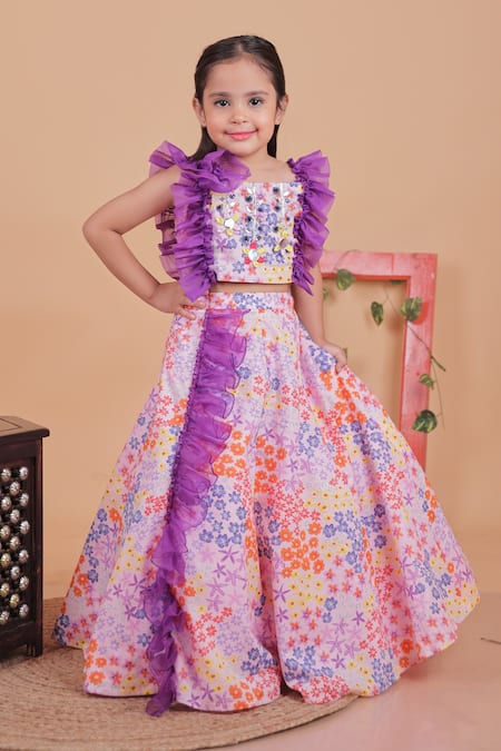 Turqidz By Shweta Aggarwal Multi Color Cotton Embroidery Hand Skirt Set 
