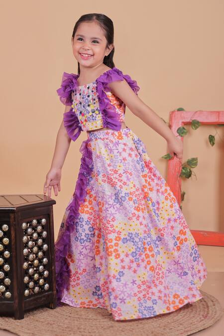 Shop_Turqidz By Shweta Aggarwal_Multi Color Cotton Embroidery Hand Skirt Set _Online_at_Aza_Fashions