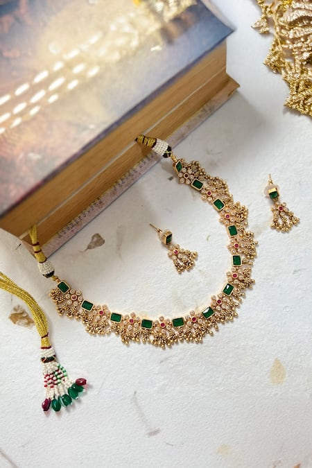 Prestones Temple Ghungroo Necklace & Earring Set 