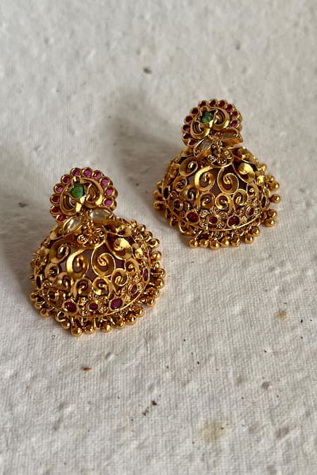 Prestones Gold Finish Temple Jhumkas 