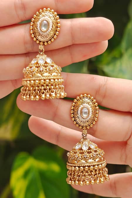 Prestones Gold Finish Temple Jhumkas 