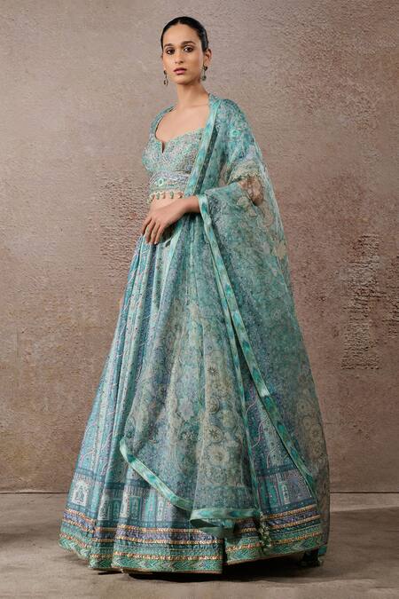 Buy Tarun Tahiliani Blue Chanderi, Silk Beads, Embroidery Printed Abstract Floral Lehenga Set Online at Aza Fashions Buy_Tarun Tahiliani_Blue Chanderi, Silk Beads, Embroidery Printed Abstract Floral Lehenga Set _Online_at_Aza_Fashions