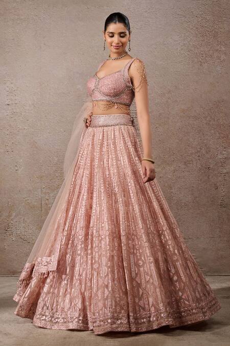 Buy Tarun Tahiliani Peach Tulle, Net Sequins Sweetheart Neck Embroidered Lehenga Set Online at Aza Fashions Buy_Tarun Tahiliani_Peach Tulle, Net Sequins Sweetheart Neck Embroidered Lehenga Set _Online_at_Aza_Fashions