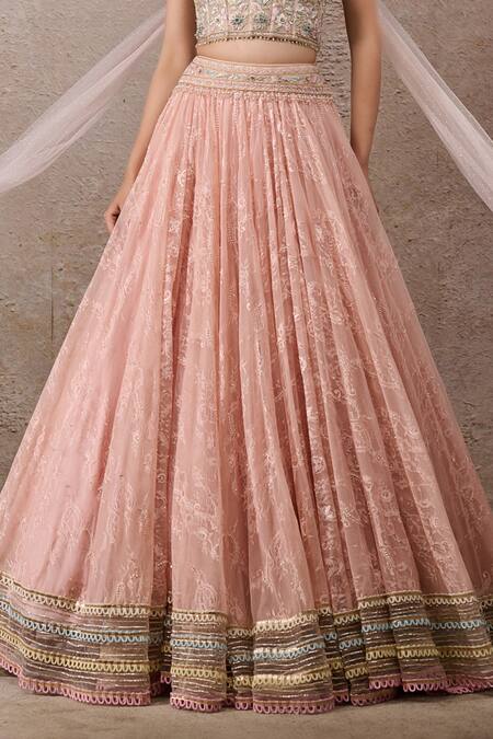 Shop_Tarun Tahiliani_Pink Chanderi, Crystals, Embroidery, Floral Corset And Lehenga Set _Online_at_Aza_Fashions