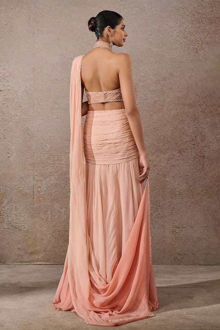 Tarun Tahiliani Ombre Pearl Blouse & Pre-Draped Saree Set 