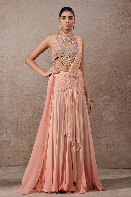 Tarun Tahiliani Ombre Pearl Blouse & Pre-Draped Saree Set 