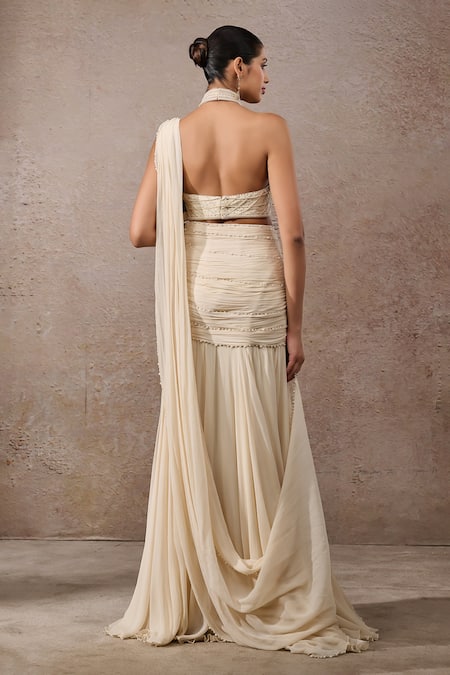 Tarun Tahiliani Ombre Pre-Draped Saree & Pearl Blouse Set 