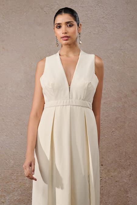 Tarun Tahiliani_Ivory Open Neck Floral Hand Embroidered Cape _Online_at_Aza_Fashions