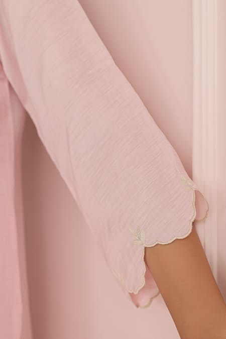 Buy Charu Makkar Pink Linen, Satin Split V-neck Kurta And Pant Set Online at Aza Fashions Buy_Charu Makkar_Pink Linen, Satin Split V-neck Kurta And Pant Set _Online_at_Aza_Fashions