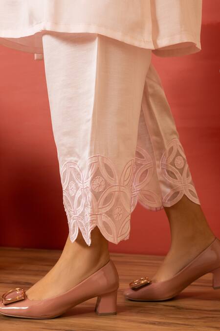 Charu Makkar Pink Linen, Satin, Organza Embroidery Mandarin Collar Kurta Pant Set Online at Aza Fashions Charu Makkar_Pink Linen, Satin, Organza Embroidery Mandarin Collar Kurta Pant Set _Online_at_Aza_Fashions