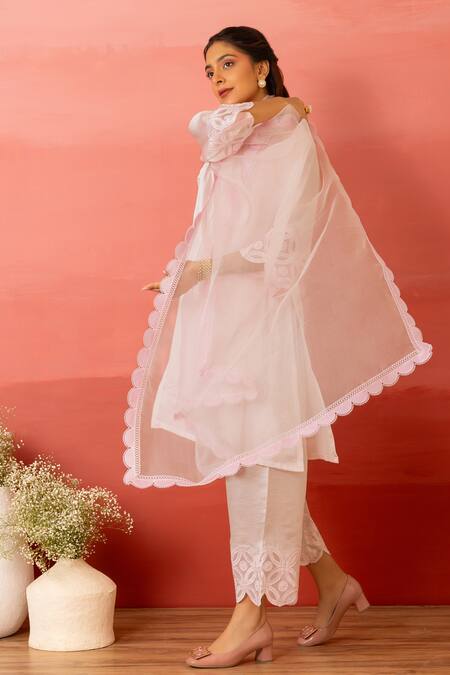 Shop Charu Makkar Pink Linen, Satin, Organza Embroidery Mandarin Collar Kurta Pant Set Online at Aza Fashions Shop_Charu Makkar_Pink Linen, Satin, Organza Embroidery Mandarin Collar Kurta Pant Set _Online_at_Aza_Fashions