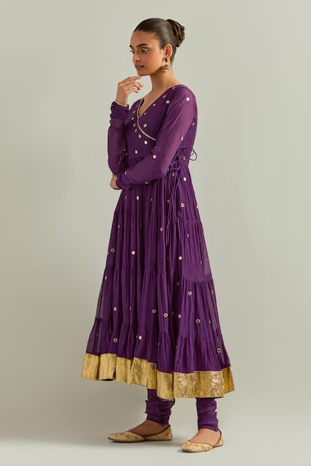 Buy Ikshita Choudhary Purple Chanderi, Organza Zari, Embroidery V-neck Anarkali Set Online at Aza Fashions Buy_Ikshita Choudhary_Purple Chanderi, Organza Zari, Embroidery V-neck Anarkali Set _Online_at_Aza_Fashions