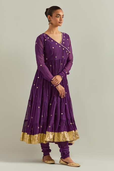 Ikshita Choudhary Purple Chanderi, Organza Zari, Embroidery V-neck Anarkali Set at Aza Fashions Ikshita Choudhary_Purple Chanderi, Organza Zari, Embroidery V-neck Anarkali Set _at_Aza_Fashions