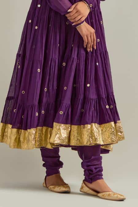 Buy Ikshita Choudhary Purple Chanderi, Organza Zari, Embroidery V-neck Anarkali Set Buy_Ikshita Choudhary_Purple Chanderi, Organza Zari, Embroidery V-neck Anarkali Set